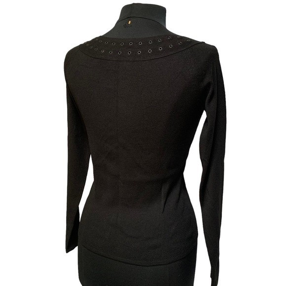 Dana Buchman Black Top Long Sleeve Grommet Detail Neckline Size Medium - Picture 4 of 8